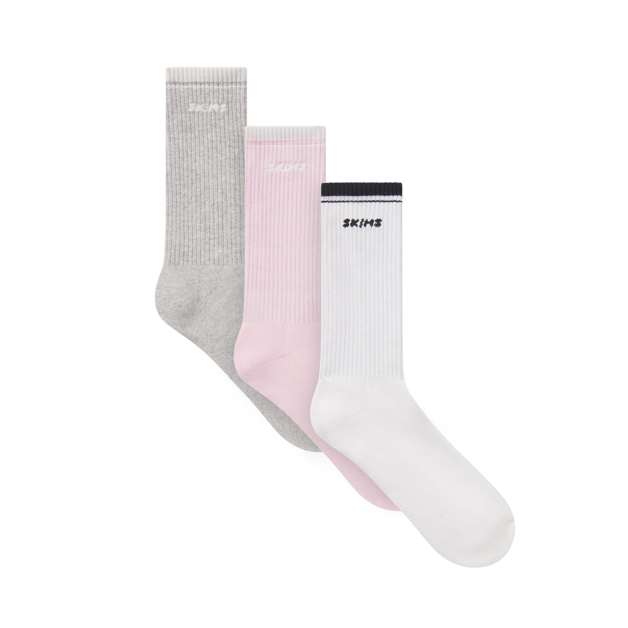RIBBED CREW LOGO SOCK 3-PACK | CHERRY BLOSSOM MULTI & LAYS FLAT ON A WHITE BACKGROUND | FLT