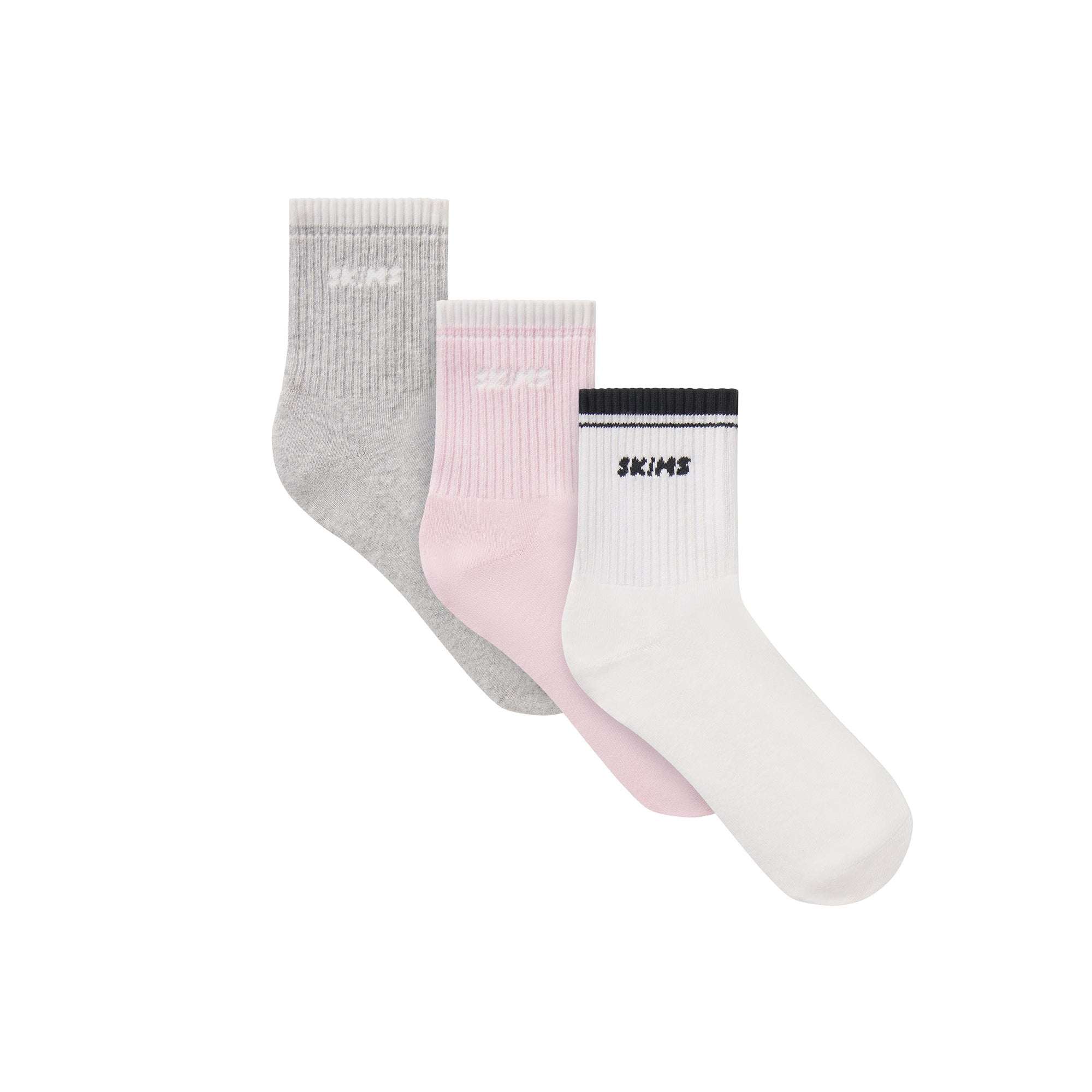 RIBBED QUARTER CREW LOGO SOCK 3-PACK | CHERRY BLOSSOM MULTI & LAYS FLAT ON A WHITE BACKGROUND | FLT