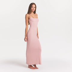 SOFT LOUNGE LONG SLIP DRESS | MORGANITE ON A MODEL FRONT VIEW @ | FOCUS: 0.0, 1.0, 0.9