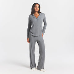 SOFT LOUNGE SLEEP SET | HEATHER GREY ON A MODEL FRONT VIEW