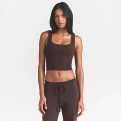 COTTON RIB TANK | ESPRESSO ON A MODEL FRONT VIEW @ | FOCUS: 0.0, 1.0, 0.9