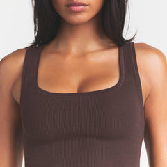 COTTON RIB TANK | ESPRESSO ON A MODEL FRONT VIEW @ | FOCUS: 0.0, 1.0, 0.9