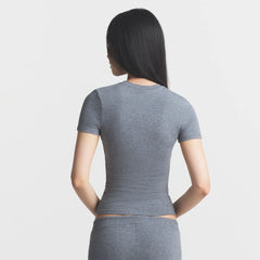 COTTON JERSEY T-SHIRT | DARK HEATHER GREY ON A MODEL FRONT VIEW @ | FOCUS: 0.0, 1.0, 0.9