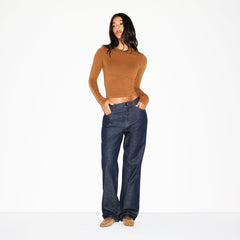 COTTON JERSEY LONG SLEEVE T-SHIRT | CHAI ON A MODEL FRONT VIEW @ | FOCUS: 0.0, 1.0, 0.9
