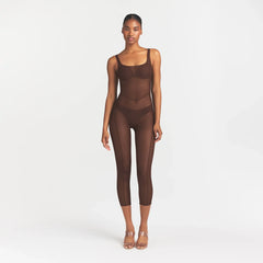 POWER MESH CATSUIT | COCOA ON A MODEL FRONT VIEW @