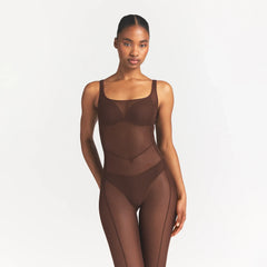POWER MESH CATSUIT | COCOA ON A MODEL FRONT VIEW @