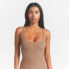 COOL SHAPEWEAR MID THIGH BODYSUIT | SIENNA ON A MODEL FRONT VIEW @ | FOCUS: 0.0, 1.0, 0.9