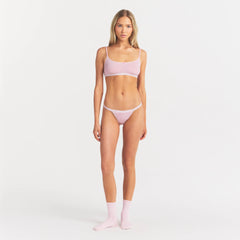 LIGHTWEIGHT COTTON LOGO PICOT STRING BIKINI | PEONY ON A MODEL FRONT VIEW @ | FOCUS: 0.0, 1.0, 0.9