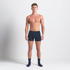 SKIMS COTTON MENS 3" BOXER BRIEF 3-PACK | BLUE BLACK MULTI ON A MODEL FRONT VIEW @ | FOCUS: 0.0, 1.0, 0.9