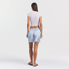 WOVEN SHINE LACE BOXER | PERIWINKLE WIDE STRIPE ON A MODEL FRONT VIEW @ | FOCUS: 0.0, 1.0, 0.9