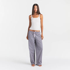 COTTON POPLIN SLEEP OVERSIZED PANT | IRIS MICA NAVY CHECK ON A MODEL | FOCUS: 0.0, 1.0, 0.9