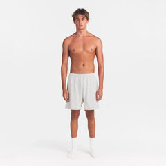 JERSEY LOUNGE MENS RELAXED SHORT | CHALK HEATHER ON A MODEL FRONT VIEW @ | FOCUS: 0.0, 1.0, 0.9