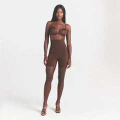 COOL SHAPEWEAR HIGH-WAISTED SHORT | COCOA ON A MODEL FRONT VIEW @ | FOCUS: 0.0, 1.0, 0.9