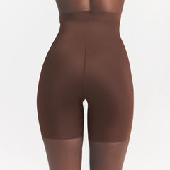 COOL SHAPEWEAR HIGH-WAISTED SHORT | COCOA ON A MODEL BACK VIEW @ | FOCUS: 0.0, 1.0, 0.9