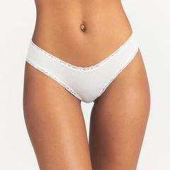 LIGHTWEIGHT COTTON LACE BRIEF | SNOW ON A MODEL SIDE VIEW @ | FOCUS: 0.0, 1.0, 0.9