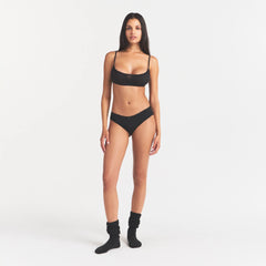 LIGHTWEIGHT COTTON POINTELLE LACE BRIEF | SOOT TONAL ON A MODEL FRONT VIEW | FOCUS: 0.0, 1.0, 0.9