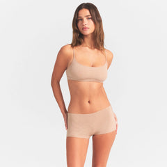 EVERYDAY COTTON SCOOP BRALETTE | CLAY HEATHER ON A MODEL SIDE VIEW @ | FOCUS: 0.0, 1.0, 0.9