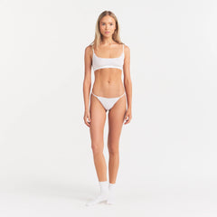 LIGHTWEIGHT COTTON POINTELLE SCOOP BRALETTE | SNOW ON A MODEL FRONT VIEW | FOCUS: 0.0, 1.0, 0.9