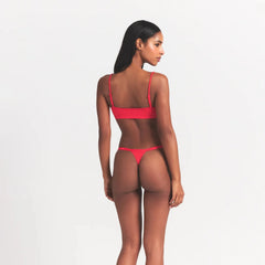 LIGHTWEIGHT COTTON LOGO PICOT SCOOP BRALETTE | RUBY TONAL ON A MODEL BACK VIEW @ | FOCUS: 0.0, 1.0, 0.9