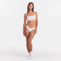 LIGHTWEIGHT COTTON STRAIGHT NECK BRALETTE | AIRSPACE LAGUNA STRIPE ON A MODEL FRONT VIEW @ | FOCUS: 0.0, 1.0, 0.9
