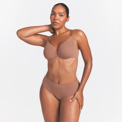 EVERYDAY COTTON FULL COVERAGE BRA | SIENNA HEATHER ON A MODEL SIDE VIEW @ | FOCUS: 0.0, 1.0, 0.9