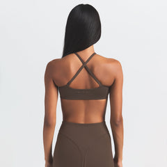 NikeSKIMS MATTE MICRO SCOOP BRA | DARK SEPIA ON A MODEL BACK VIEW