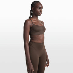 NikeSKIMS MATTE CONTOUR CAMI BRA | DARK SEPIA ON A MODEL FRONT VIEW @ | FOCUS: 0.0, 1.0, 0.9