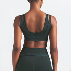 NikeSKIMS MATTE DOUBLE STRAP SCOOP BRA | DARK TEAL ON A MODEL SIDE VIEW @ | FOCUS: 0.0, 1.0, 0.9