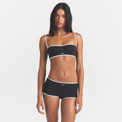 COTTON RIB BALCONETTE BRA | SOOT CONTRAST & LAYS FLAT ON A WHITE BACKGROUND | FLT @ | FOCUS: 0.0, 1.0, 0.9