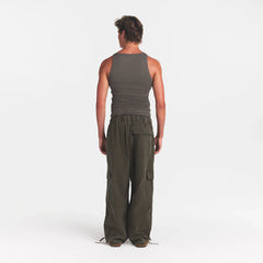 WOVEN MENS CARGO PANT | JUNGLE ON A MODEL BACK VIEW @ | FOCUS: 0.0, 1.0, 0.9