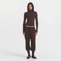 COTTON FLEECE JOGGER WITH RIB GAITERS | ESPRESSO ON A MODEL FRONT VIEW @ | FOCUS: 0.0, 1.0, 0.9