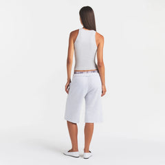COTTON FLEECE LONG SHORT | LIGHT HEATHER GREY ON A MODEL FRONT VIEW @ | FOCUS: 0.0, 1.0, 0.9