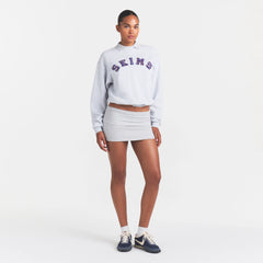 COTTON RIB FOLDOVER MINI SKIRT | LIGHT HEATHER GREY ON A MODEL | FOCUS: 0.0, 1.0, 0.9