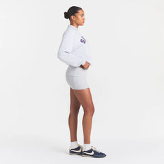 COTTON RIB FOLDOVER MINI SKIRT | LIGHT HEATHER GREY ON A MODEL | FOCUS: 0.0, 1.0, 0.9