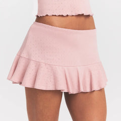 HEAVY POINTELLE MINI SKORT | MORGANITE ON A MODEL SIDE VIEW @ | FOCUS: 0.0, 1.0, 0.9