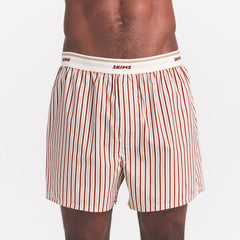 COTTON POPLIN MENS LOGO BAND BOXER | CINNAMON STONE STRIPE ON A MODEL FRONT VIEW @ | FOCUS: 0.0, 1.0, 0.9