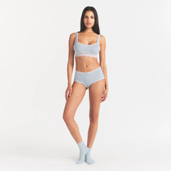 LIGHTWEIGHT COTTON LACE BOY SHORT | AIRSPACE ON A MODEL FRONT VIEW @ | FOCUS: 0.0, 1.0, 0.9