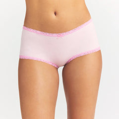 LIGHTWEIGHT COTTON LACE BOY SHORT | CHERRY BLOSSOM ON A MODEL SIDE VIEW @ | FOCUS: 0.0, 1.0, 0.9
