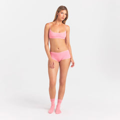 LIGHTWEIGHT COTTON POINTELLE LACE BOY SHORT | MELON TONAL ON A MODEL FRONT VIEW @ | FOCUS: 0.0, 1.0, 0.9