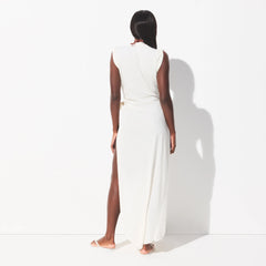 COTTON JERSEY COVER-UPS TIE DRESS | EGRET ON A MODEL FRONT VIEW @ | FOCUS: 0.0, 1.0, 0.9