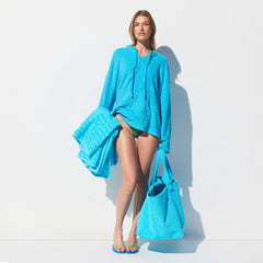 TERRY COVER-UPS OVERSIZED HOODIE | CYAN ON A MODEL FRONT VIEW @ | FOCUS: 0.0, 1.0, 0.9