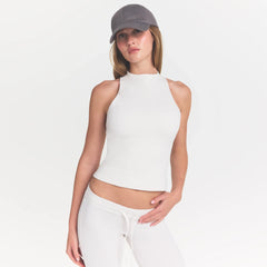 NikeSKIMS MATTE MOCK NECK RACER TANK | IVORY ON A MODEL