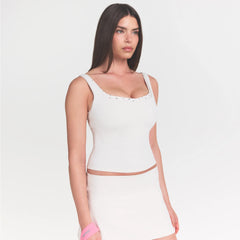 NikeSKIMS MATTE SQUARE NECK TANK | IVORY ON A MODEL