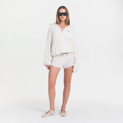 NikeSKIMS STRETCH NYLON OVERSIZED JACKET | IVORY ON A MODEL VIEW