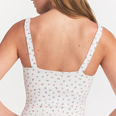 NikeSKIMS MATTE SQUARE NECK TANK | DITSY FLORAL PRINT ON A MODEL
