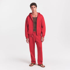 FLEECE LOUNGE MENS CLASSIC STRAIGHT LEG PANT | WASHED RED ON A MODEL FRONT VIEW @ | FOCUS: 0.0, 1.0, 0.9