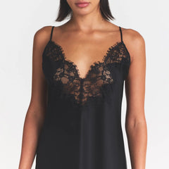 SILK LACE MINI SLIP DRESS | ONYX ON A MODEL SIDE VIEW @ | FOCUS: 0.0, 1.0, 0.9