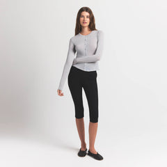 SHEER MODAL CARDIGAN | HEATHER GREY ON A MODEL FRONT VIEW S | FOCUS: 0.0, 1.0, 0.9
