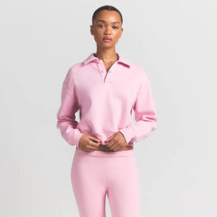 COTTON FLEECE POLO SWEATSHIRT | HALITE ON A MODEL FRONT VIEW S | FOCUS: 0.0, 1.0, 0.9