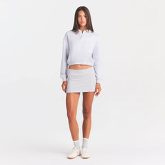 COTTON FLEECE POLO SWEATSHIRT | LIGHT HEATHER GREY ON A MODEL FRONT VIEW @ | FOCUS: 0.0, 1.0, 0.9